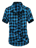kkboxly  Classic Men's Casual Plaid Short Sleeve Shirt With, Men's Shirt For Summer, Tops For Men