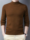 kkboxly  Men's Trendy Solid Knitted Pullover, Casual Mid Stretch Breathable Turtle Neck Base Layer For Outdoor Fall Winter