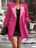 kkboxly  Color Block Single Button Blazer, Elegant Lapel Long Sleeve Blazer For Office & Work, Women's Clothing