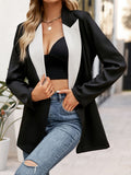 kkboxly  Color Block Long Sleeve Blazer, Open Front Lapel Blazer, Elegant & Stylish Tops For Office & Work, Women's Clothing