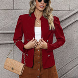 kkboxly  Double Breasted Solid Blazer, Elegant Open Front Long Sleeve Outerwear, Women's Clothing