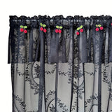 kkboxly 1pc Vintage-Inspired Short Valance Curtains - Rod Pocket Top Voile Half Curtains for Kitchen Windows, Pastoral Cherry Living Room Home Decor with Sheer Embroidery Lace and Classic Design