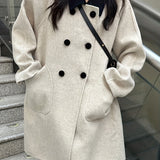 kkboxly  Double Breasted Dual Pockets Coat, Long Sleeve Lapel Coat For Fall & Winter, Women's Clothing