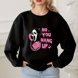 kkboxly  No You Hang Up Print Sweatshirt, Halloween Long Sleeve Crew Neck Casual Sweatshirt For Fall & Winter, Women's Clothing
