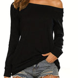 kkboxly  Solid Cold Shoulder T-shirt, Casual Long Sleeve T-Shirt For Spring & Fall, Women's Clothing