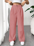 kkboxly  Solid Pleated Wide Leg Pants, Elegant High Waist Long Length Pants, Women's Clothing