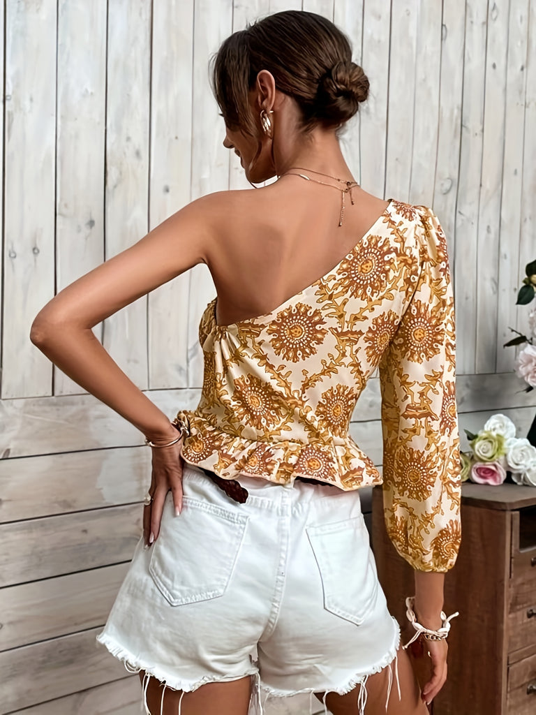 kkboxly  One Shoulder Blouse, Elegant Casual Top For Spring & Summer, Women's Clothing