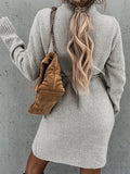 kkboxly  Solid Knotted Wrap Dress, Casual V Neck Long Sleeve Dress, Women's Clothing
