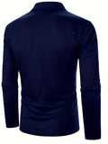 Polka Dot Print Men's Color Block Casual Long Sleeve Lapel Shirt, Spring Fall