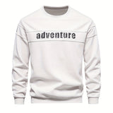 kkboxly  Adventure Letter Print Trendy Cotton Blend Sweatshirt, Men's Casual Graphic Design Crew Neck Pullover Sweatshirt For Men Fall Winter