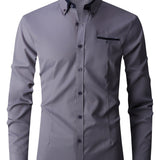 kkboxly  Men's Formal Classic Design Button Up Shirt, Male Clothes For Spring And Fall Business Occasion