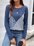 kkboxly  Color Block Crew Neck T-Shirt, Casual Long Sleeve T-Shirt For Spring & Fall, Women's Clothing