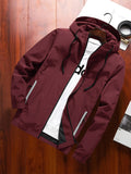 kkboxly  Men's Casual Hooded Windbreaker Jacket, Chic Zip Up Jacket For Outdoor Activities