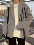 kkboxly  Men's Chic Houndstooth Print Blazer, Men's Casual Shawl Collar Suit Jacket For Business Banquet Party Dinner