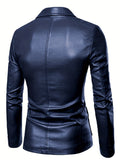 kkboxly  Men's Leather Lapel Zipper Up Cool Trendy Jacket For Autumn Winter Wear