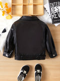 kkboxly  Toddler Kid's PU Leather Jacket, Zipper Front Trendy Coat, Girl's Clothes For Spring Fall
