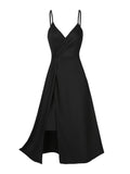 Twist Spaghetti Strap Dress, Elegant Solid Sleeveless Split Dress, Women's Clothing