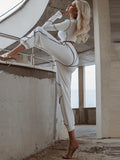 kkboxly  Y2K Top Stitching Two-piece Set, Zip Up Crop Top & Elastic Jogger Pants Outfits, Women's Clothing