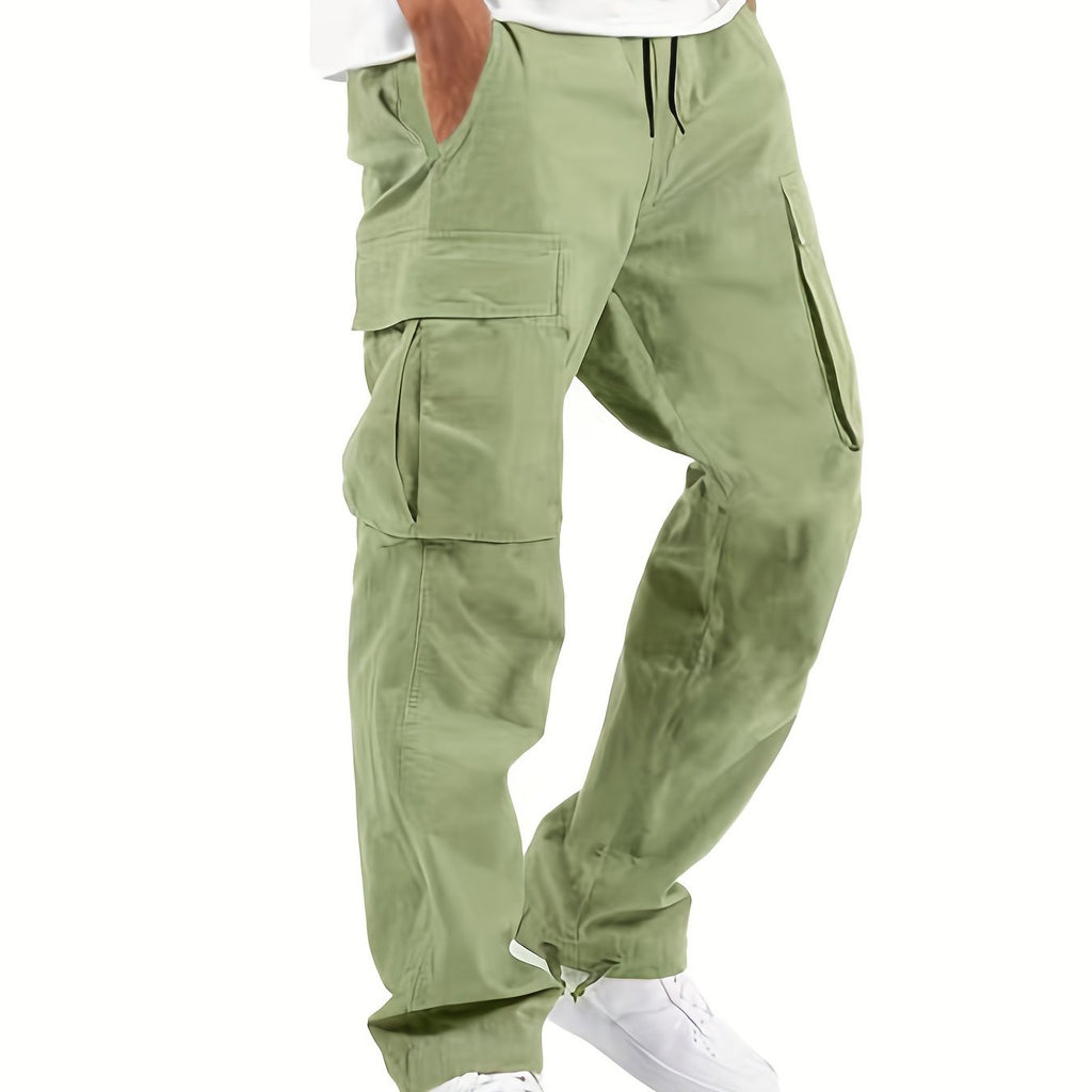 kkboxly Men's Drawstring Multi-Pocket Heavyweight 100% Cotton Cargo Pants, Casual Pants, Straight Leg Pants, Men's Everyday, Outdoor Bottoms,tactical Trousers