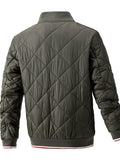 kkboxly  Men's Argyle Pattern Puffer Coat With Zipper Pocket, Casual Stand Collar Zip Up Slim Fit Warm Jacket For Outdoor Winter