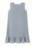 Kkboxly  Polka Dot Ruffle Hem Dress, Casual Crew Neck Sleeveless Tank Dress, Women's Clothing