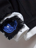kkboxly  Bird Embroidery Denim Jacket, Men's Casual Flap Pocket Button Up Jacket For Fall Winter