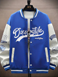 kkboxly  Letter Print Color Block Varsity Jackets, Men's Casual Baseball Collar Jacket Coat For Spring Fall
