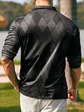 kkboxly  Plus Size Men's Argyle Graphic Print Golf Shirt Casual Stylish Long Sleeve Shirt For Spring Fall, Men's Clothing