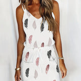 Kkboxly   Feather Print Cami Dress, Drawstring Waist Random Print Casual Dress For Summer & Spring, Women's Clothing