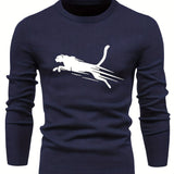 kkboxly  All Match Knitted Sweater, Leopard Pattern Men's Casual Warm Mid Stretch Crew Neck Pullover Sweater For Men Fall Winter