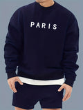 kkboxly  PARIS Print Warm Thick Sweatshirt, Men's Casual Graphic Design Slightly Stretch Crew Neck Pullover Sweatshirt For Autumn Winter