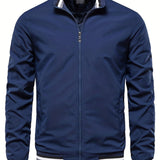 kkboxly  Classic Design Windbreaker Jacket, Men's Casual Zip Up Jacket Coat For Spring Fall