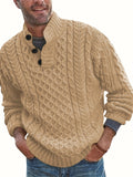 kkboxly kkboxly  All Match Knitted Cable Sweater, Men's Casual Warm Middle Stretch Stand Collar Pullover Sweater For Fall Winter