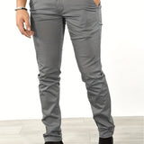 kkboxly  Slim Fit Tapered Slacks, Men's Casual Slightly Stretch Solid Color All Match Pants For All Seasons Business