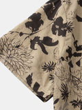 kkboxly  Men's Casual Cotton Leaf And Flower Graphic Short Sleeve Shirt, Male Clothes For Summer