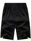 kkboxly  Zipper Pockets Comfy Shorts, Men's Casual Green Stripe Color High Stretch Elastic Waist Drawstring Shorts For Summer