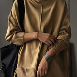 Solid Turtleneck Pullover Sweater, Casual Long Sleeve Drop Shoulder Sweater, Women's Clothing