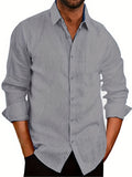 kkboxly  Plus Size Men's Elegant Mature Long Sleeve Shirt, Trendy Oversized Slim Fit Button Up Shirt For Big & Tall Males, Men's Clothing, Plus Size