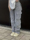 kkboxly  Plain High Rise Cargo Denim Pants, Loose Solid Color Retro Cargo Jeans, Street Casual Style, Women's Denim Jeans & Clothing