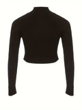 kkboxly Cold Shoulder Mock Neck Knitted Sweater, Casual Solid Long Sleeve Sweater, Women's Clothing