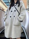 kkboxly  Double Breasted Dual Pockets Coat, Long Sleeve Lapel Coat For Fall & Winter, Women's Clothing