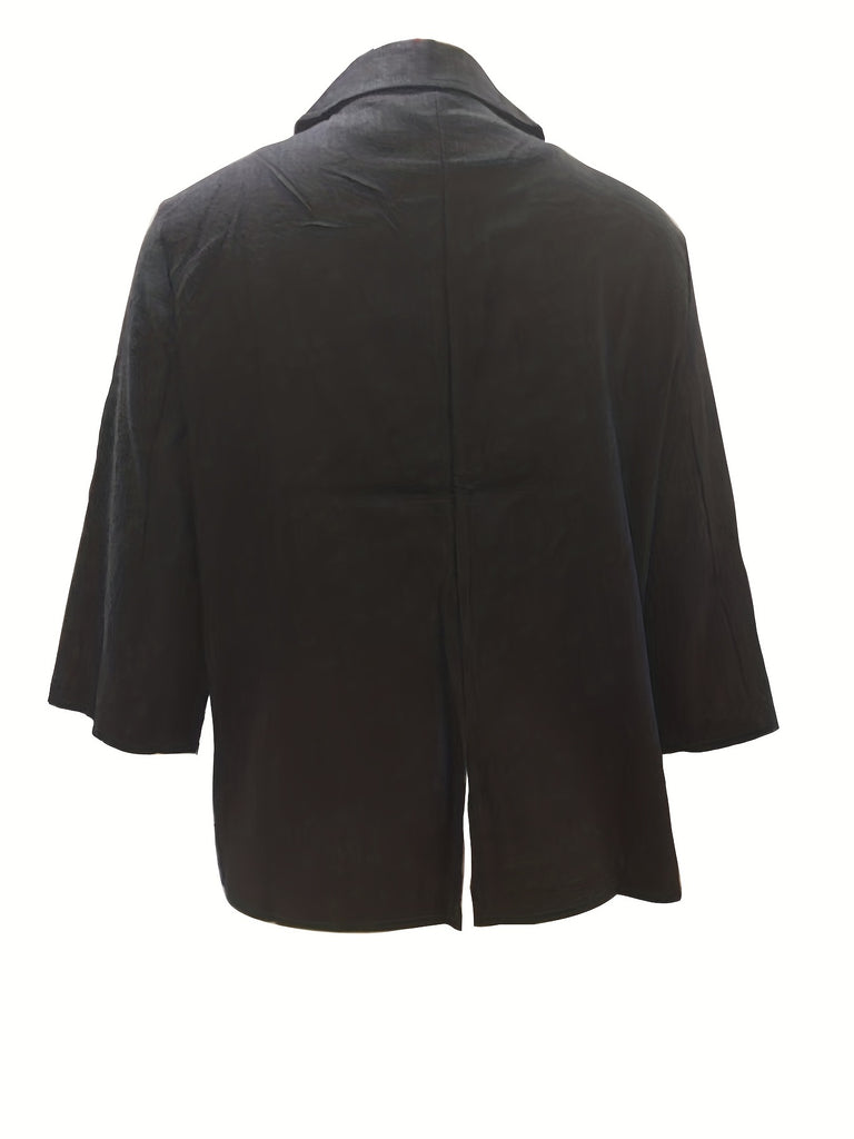 Solid Button Front Blazer, Elegant Lapel Long Sleeve Blazer For Office & Work, Women's Clothing