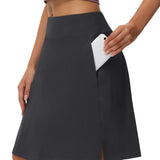 kkboxly  Tennis Sports Mid-Length Skorts, Soft Breathable Quick Drying Yoga Fitness Golf Skirts With Phone Pocket