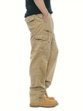 dunnmall  kkboxly  Trendy Cotton Blend Cargo Pants, Men's Multi Flap Pocket Trousers, Loose Casual Outdoor Pants, Men's Work Pants Outdoors Streetwear Hip Hop Style