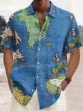 kkboxly  Plus Size Men's Hawaiian Shirts For Beach, Comfy Full Retro Map Printed Short Sleeve Aloha Shirts, Oversized Casual Loose Tops For Summer