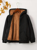 kkboxly  Boys Casual Textured Non Stretch Hooded Fleece Lining Zip Up Jacket, Kids Clothing For Spring Fall