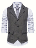 kkboxly  Men's Herringbone Tweed Vest Notched Lapel Single Breasted Sleeveless Vest Jacket