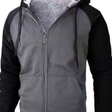 kkboxly  Color Block Sherpa Lined Men's Hooded Jacket Casual Long Sleeve Hoodies With Zipper Gym Sports Hooded Coat For Spring Fall