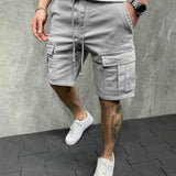 kkboxly  Mens Casual Non Stretch Loose Fit Drawstring Cotton Cargo Shorts With Pockets, Male Clothes For Summer