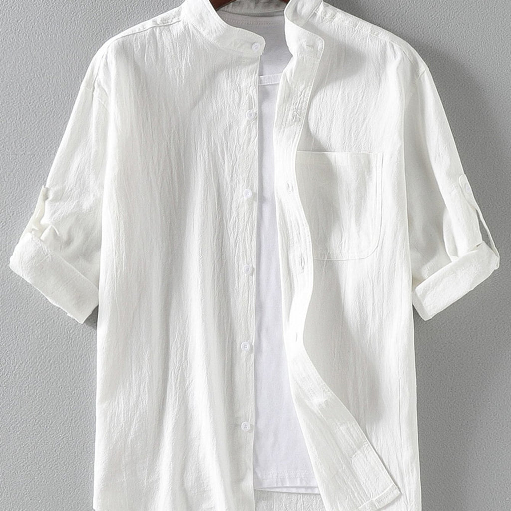 kkboxly  Men's Linen Short Sleeve Shirt, Casual Comfy Shirt For Summer, Mens Clothing